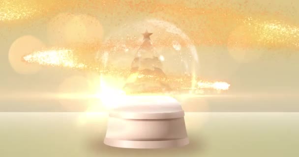 Animação Globo Neve Com Árvore Natal Estrela Cadente Confete Com — Vídeo de Stock