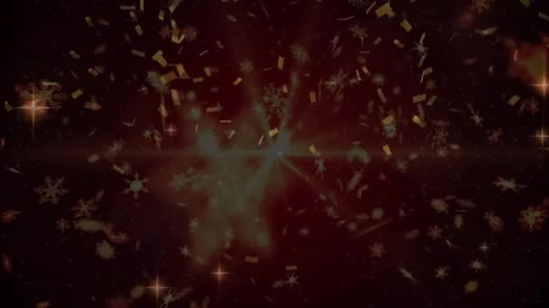 Animación Celebraciones Navideñas Con Múltiples Puntos Brillantes Luz Confeti Dorado — Vídeos de Stock