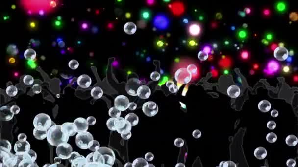 Animación Múltiples Puntos Brillantes Burbujas Aire Moviéndose Sobre Gente Bailando — Vídeo de stock