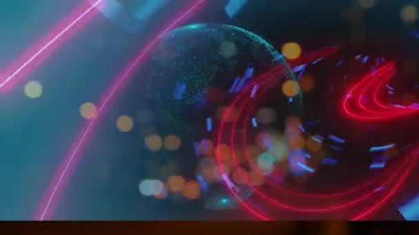 Animazione Dell Interfaccia Digitale Con Globo Blu Incandescente Tunnel Rosso — Video Stock