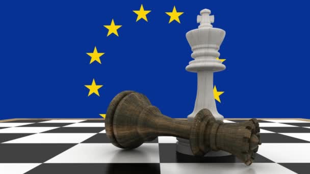 Sarı Yıldızlı Avrupa Birliği Bayrağı Sallama Animasyonu Mavi Arkaplanda Iki — Stok video