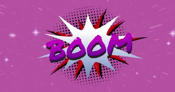 Animación Boom Texto Sobre Burbuja Habla Retro Cómico Con Estrellas — Vídeos de Stock