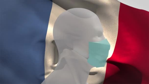 Animación Bandera Francesa Ondeando Sobre Modo Cabeza Humana Con Una — Vídeos de Stock
