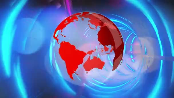 Animatie Van Digitale Interface Met Rood Gloeiende Globe Blauw Gloeiende — Stockvideo