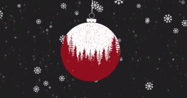 Animação Bugiganga Natal Vermelho Pendurado Com Padrão Árvore Natal Vários — Vídeo de Stock