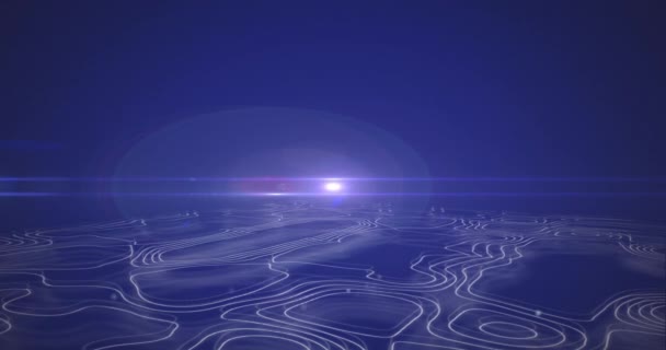 明亮的白光和地平线上的光束在波浪形线条上的动画 以流动的方式穿过深蓝色背景 数字生成图像的运动自然功率概念 — 图库视频影像