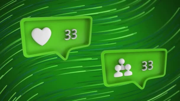 Animation Two Green Speech Bubbles Heart People Icons Numbers Growing — Stock Video