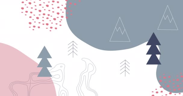 Animation Winter Scenery Multiple Trees Red Spots Lines Moving White — Stock Video