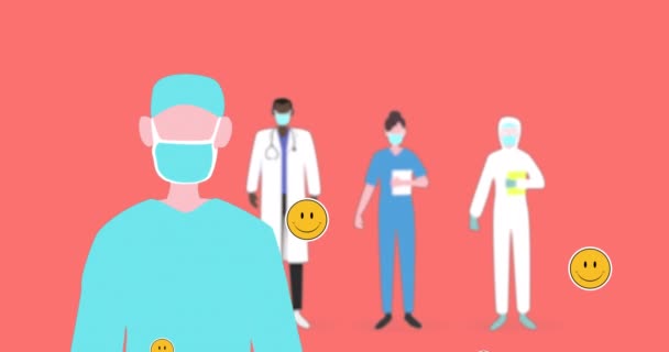 Animation Multiples Yeux Cardiaques Face Emojis Flottant Contre Les Agents — Video