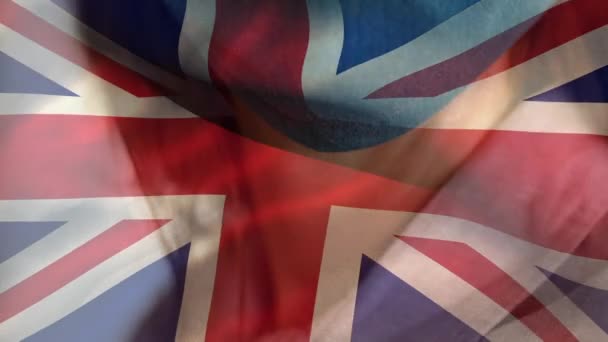 Animatie Van Britse Vlag Zwaaiend Gemengde Ras Vrouw Met Een — Stockvideo