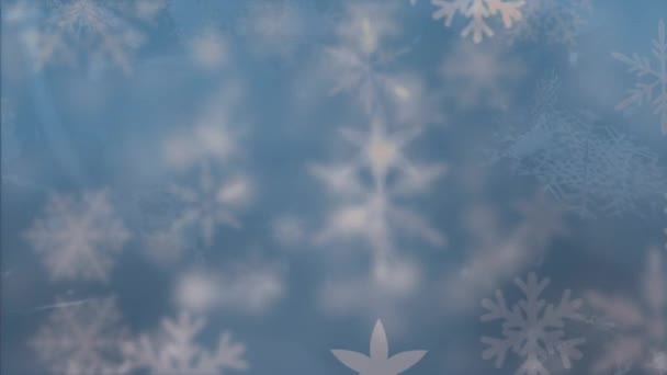 Animazione Più Fiocchi Neve Che Cadono Tremolano Sfondo Blu Natale — Video Stock
