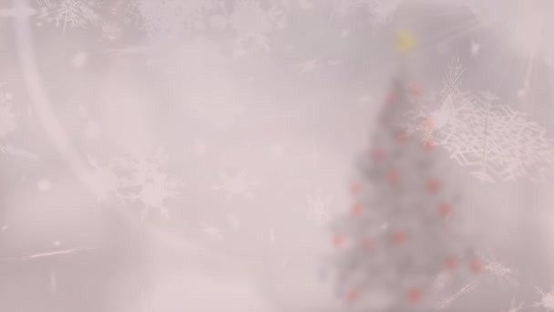Animatie Van Meerdere Sneeuwvlokken Vallen Met Kerstboom Achtergrond Kerstfeest Traditie — Stockvideo