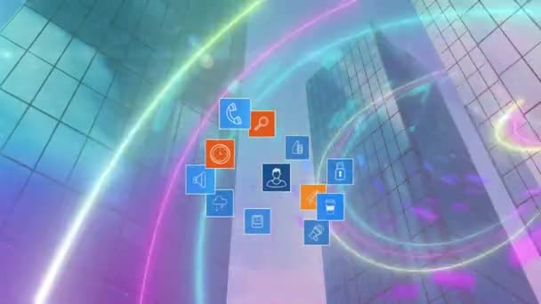 Animation Der Digitalen Schnittstelle Mit Globus Geformt Mit Icons Die — Stockvideo