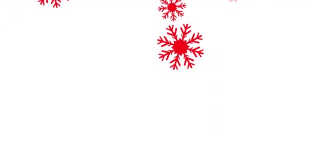 Animatie Van Meerdere Rode Sneeuwvlokken Vallen Formatie Naadloze Lus Witte — Stockvideo