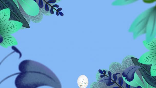 葉に囲まれた青い背景に雲の上を飛ぶ複数の白い風船のアニメーション お祝い楽しいエンターテイメントコンセプトデジタル生成画像 — ストック動画