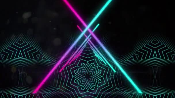 Animation Crossed Beams Pink Blue Light Blue Kaleidoscopic Elements Moving — Stock Video