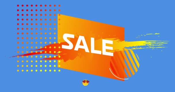 Animation Sale Text Orange Splodge Geometric Shapes Red Heart Emojis — Stock videók