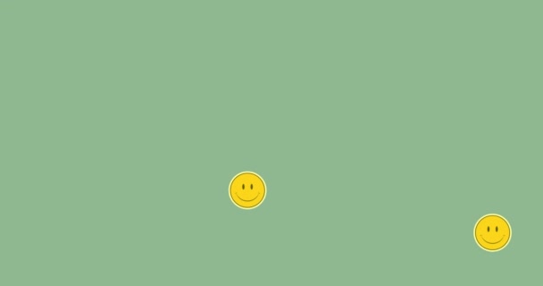 Animacja Wielu Emotikonek Uśmiechniętej Twarzy Pływających Zielonym Tle Koncepcja Globalnej — Wideo stockowe