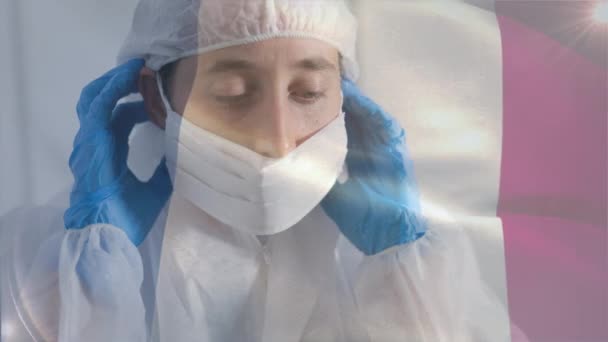 보호용 마스크를 과학자 흔드는 프랑스 애니메이션 Covid Coronavirus National Health — 비디오