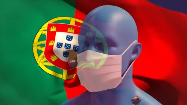 Animatie Van Portugese Vlag Zwaaiend Macro Covid Cellen Zwevend Een — Stockvideo