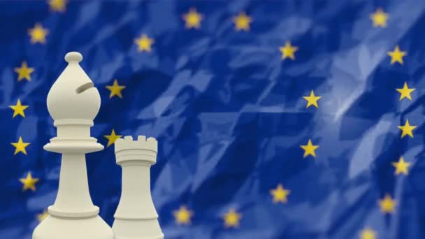 Sarı Yıldızlı Avrupa Birliği Bayrağıyla Dönen Dairelerin Animasyonu Buruşmuş Mavi — Stok video