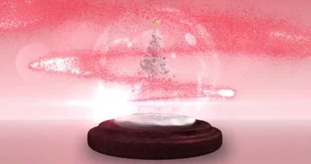 Animatie Van Sneeuwbol Met Kerstboom Vallende Ster Confetti Met Meerdere — Stockvideo
