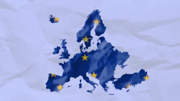 Animace Mapy Evropy Nad Rotující Vlajkou Evropské Unie Pohyblivým Šedým — Stock video