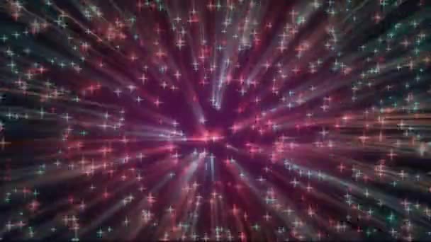 多个发光的粉色和绿光小径的动画和在黑暗背景中以催眠动作移动的光芒 彩色光和运动概念数字生成的图像 — 图库视频影像