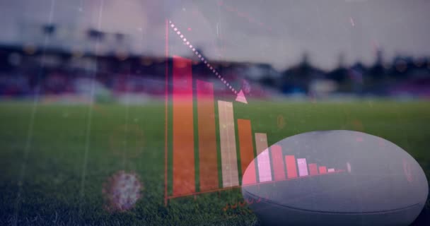 Animación Células Diagramas Coronavirus Flotando Sobre Estadio Vacío Pelota Rugby — Vídeos de Stock