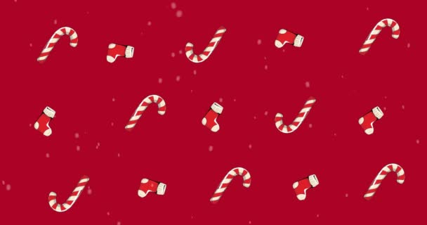 Animacja Tradycyjnego Wzoru Świątecznego Cukierkami Świąteczne Pończochy Poruszające Się Formacji — Wideo stockowe