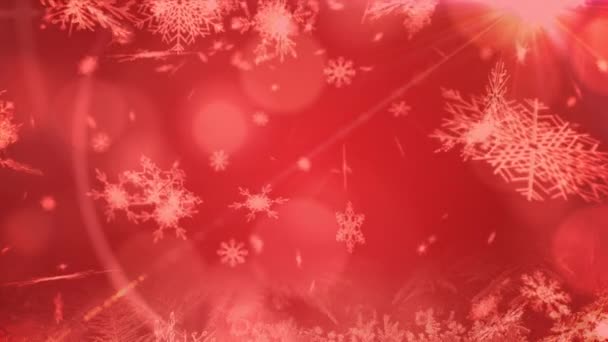 Animazione Più Fiocchi Neve Che Cadono Sfondo Rosso Incandescente Natale — Video Stock
