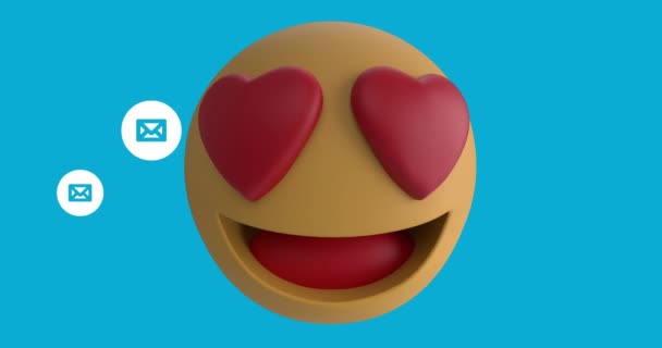 Animation Des Yeux Cœur Face Emoji Contre Plusieurs Icônes Message — Video
