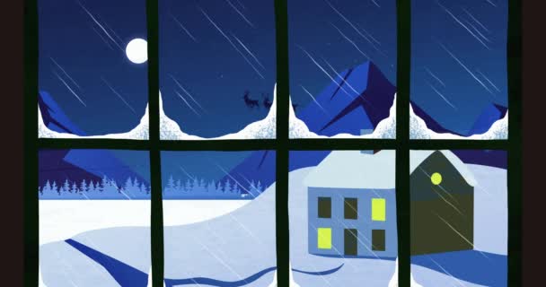 Animation Une Silhouette Noire Père Noël Traîneau Tirée Par Des — Video