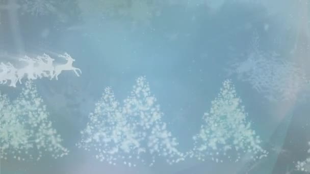Animatie Van Witte Silhouet Van Kerstman Slee Wordt Getrokken Door — Stockvideo
