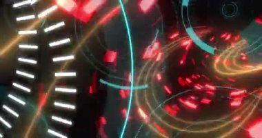 5G bağlantı ağıyla dijital arayüzün animasyonu ve parlayan bozuk tünelin kapsamı. Küresel teknoloji ve bağlantı ağı konsepti dijital olarak oluşturulmuş görüntü.