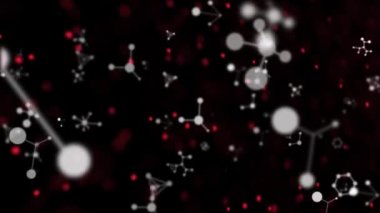 Moleküllerin ve dönen üç boyutlu DNA iplikçiklerinin animasyonu siyah arkaplanda kırmızı parçacıklarla oluşturuldu. Küresel tıp araştırma bilimi konsepti dijital olarak oluşturulmuş görüntü.