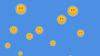 Arka planda LOL metin, kalp, çevrimiçi alışveriş ve emoji içeren sosyal medya konuşma baloncuklarının animasyonu. Küresel arayüz teknolojisi kimlik kavramı dijital olarak oluşturulmuş görüntü.