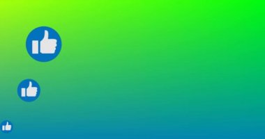 Yeşil arkaplanda hareket eden simgeler gibi birden fazla başparmağın canlanması. Dijital olarak oluşturulan küresel sosyal medya ağı konsepti.