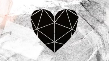 Titreyen, sıkıntılı beyaz arka plan üzerinde geometrik kalp şeklindeki animasyon kusursuz döngü içinde hareket ederek sarı tozu ortaya çıkarıyor. Renk şekli hareketi konsepti dijital olarak oluşturulmuş görüntü.