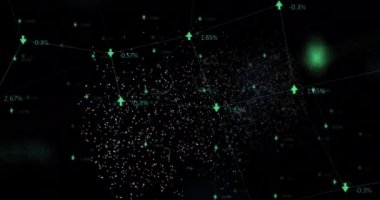 Beyaz parçacıklar ve siyah arkaplan üzerindeki bağlantı ağlarıyla oluşturulan 3 boyutlu DNA iplikçiklerinin animasyonu. Küresel tıp araştırma bilimi konsepti dijital olarak oluşturulmuş görüntü.