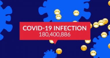 Konuşma baloncuklu koronavirüs hücrelerinin animasyonu Covid 19 enfeksiyon vakalarını ve yüz maskeli emoji simgelerini gösteriyor. Global Coronavirus Covid 19 salgın eğitim konsepti dijital olarak oluşturulmuş görüntü.