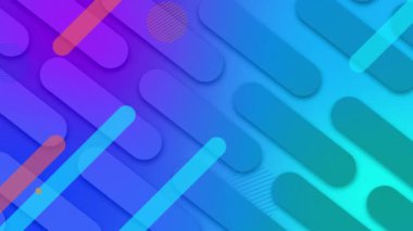 Kırmızı ve mavi çizgilerin ve çoklu kapsül şekilli dairelerin animasyonu mavi ve mor arkaplan üzerinde kusursuz bir döngü içinde çapraz hareket ediyor. Renk ışığı ve hareket kavramı dijital olarak oluşturuldu