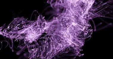 Çoklu mor ışık yollarının animasyonu siyah arkaplan üzerinde hipnotik hareketlerle akıyor. Renk ve hareket kavramı dijital olarak oluşturuldu.