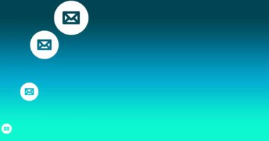 Sarı arkaplan üzerinde yüzen birden fazla e- posta zarfı simgelerinin canlandırılması. Dijital olarak oluşturulan küresel sosyal medya ağı konsepti.