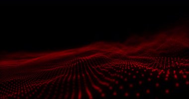 Birden fazla kırmızı noktanın animasyonu siyah arkaplanda hipnotik hareketle hareket eden ağlar oluşturuyor. Renk ve hareket kavramı dijital olarak oluşturuldu.