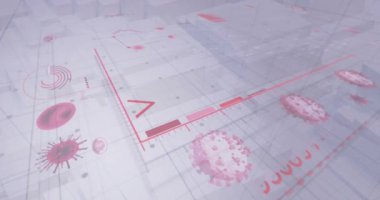 İstatistik ve Coronavirus Covid 19 ile dijital arayüzün animasyonu. Küresel pandemik koronavirüs bağlantı ağı teknolojisi kavramı dijital olarak oluşturulmuş görüntü.