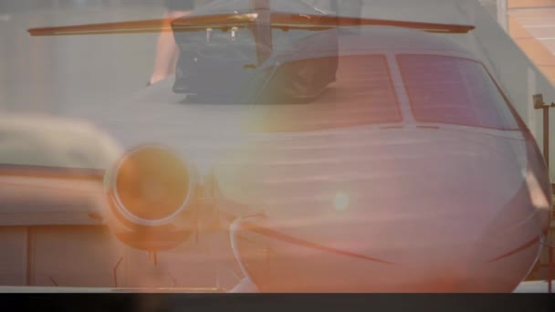 Animering Flygplan Över Flera Resväskor Transportband Flygplatsen Globala Resor Semester — Stockvideo