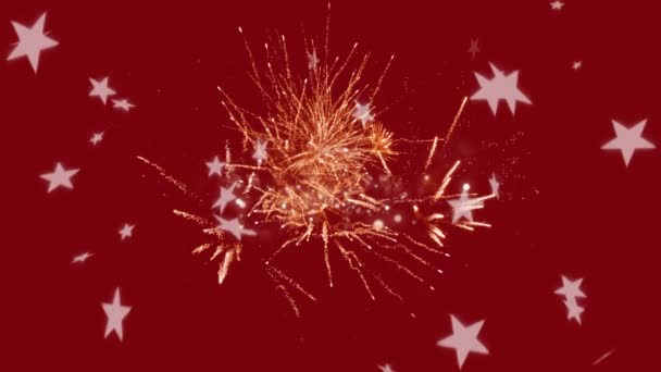 Анимация Текста Новым Годом Перламутровыми Огнями Несколькими Звездами Падающими Красном — стоковое видео