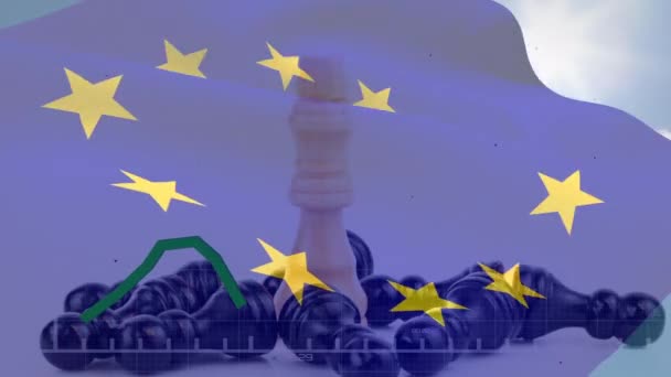 Animation Map Europe European Union Flag Yellow Stars Chess Green — Stock Video