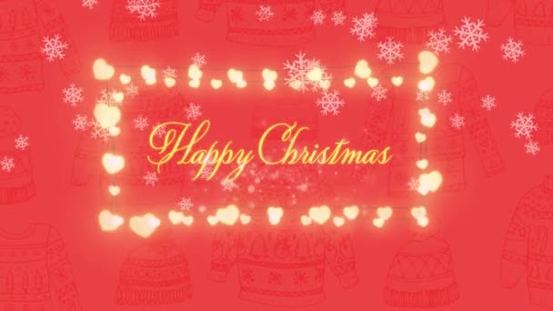 Animação Texto Feliz Natal Com Luzes Fadas Brilhantes Ouro Confete — Vídeo de Stock